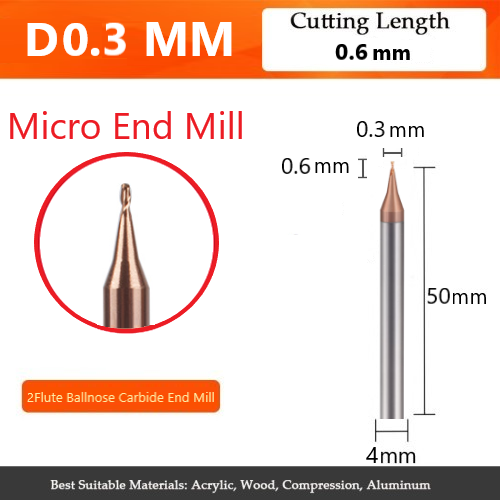 Ball nose micro end mill 0.3mm