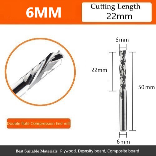 double fllute compression end mill d6 cnc wood