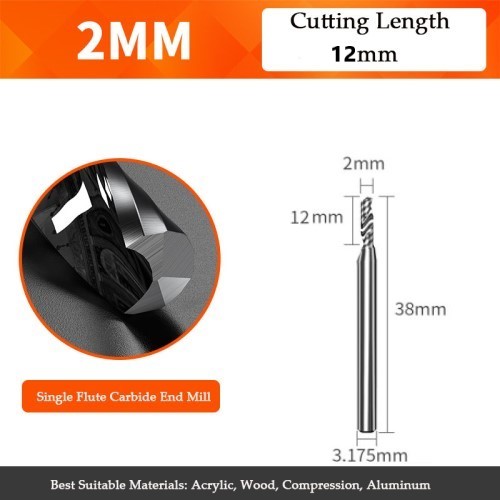 1 flute end mill 2mm for CNC wood